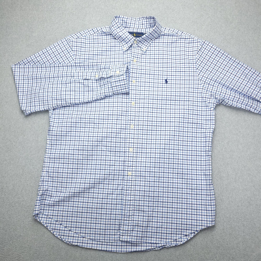 Ralph Lauren Shirt Mens 2XL Blue Check Long Sleeve Button Down Stretch Oxford - Picture 2 of 10
